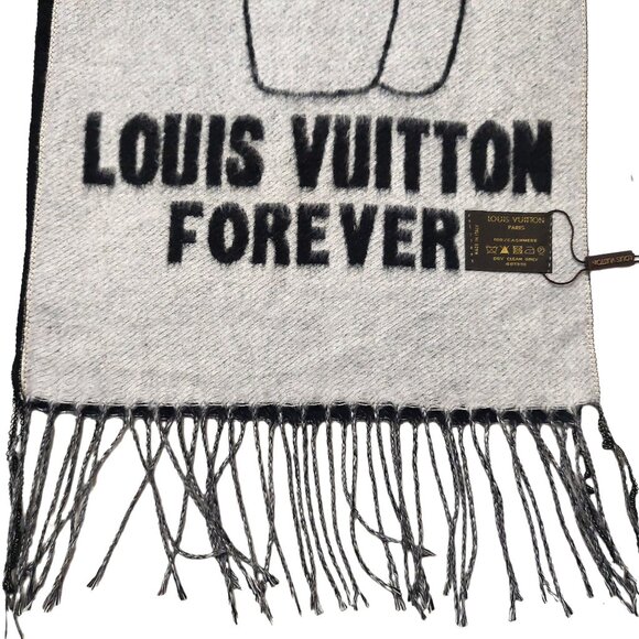 LOUIS VUITTON LV FOREVER Classic Vintage Reversible Grey & Black Scarf VWT - Picture 6 of 11